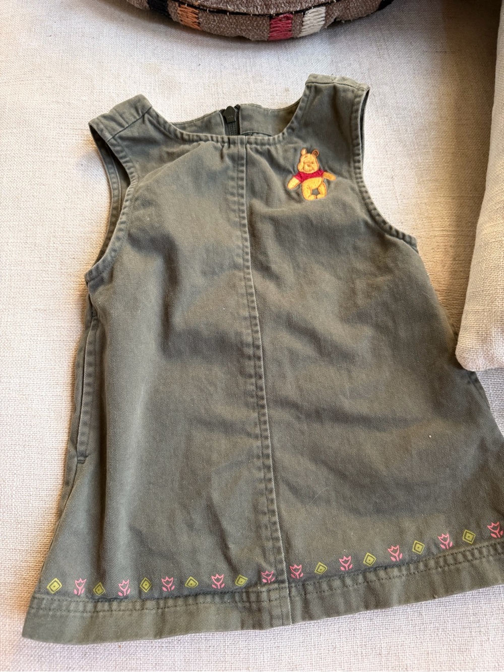 Disney Olive Green Winnie the Pooh Embroidered Girls Dress